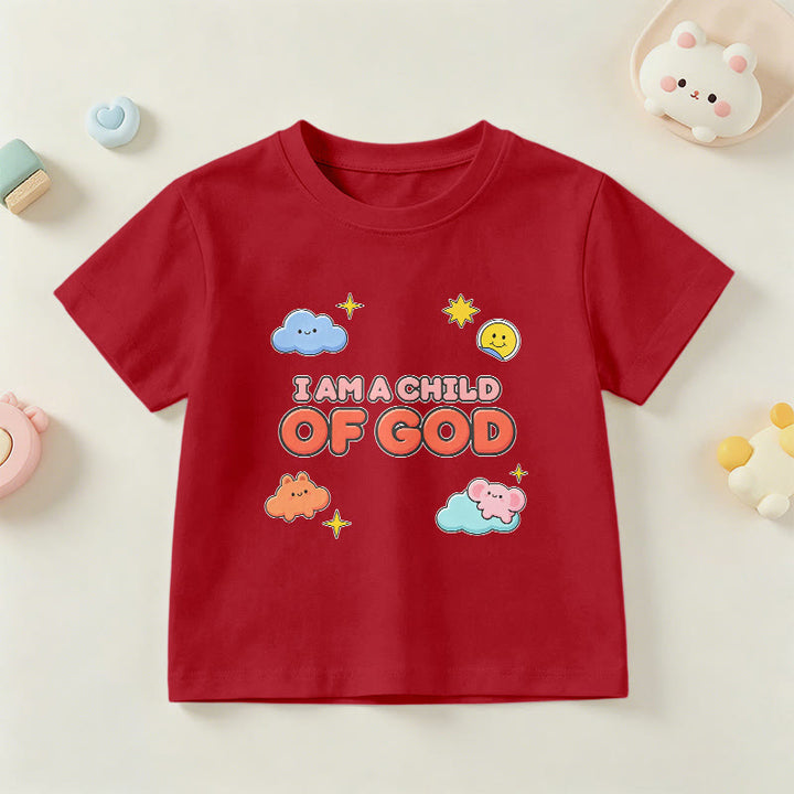 Christianartworkshop Verspieltes T-Shirt mit lächelnder Wolke und Sonne – Ich bin ein Kind Gottes - Rot - US/GB/AU 14, EU 170 - image 9