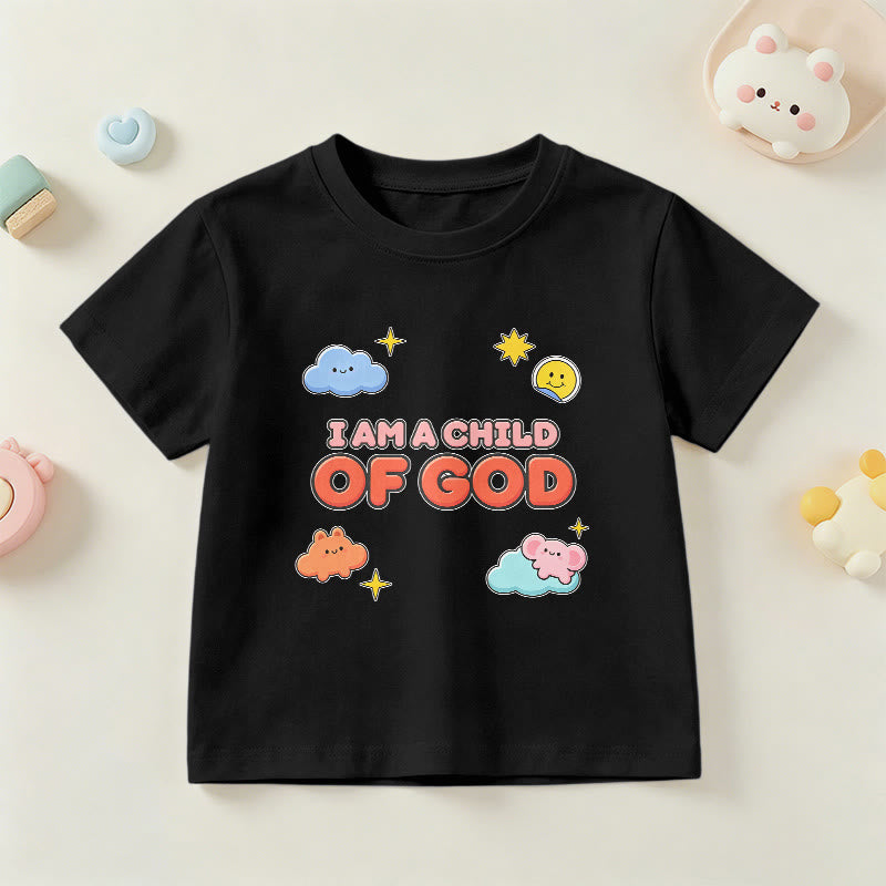 Christianartworkshop Verspieltes T-Shirt mit lächelnder Wolke und Sonne – Ich bin ein Kind Gottes - Schwarz - US/GB/AU 14, EU 170 - image 24