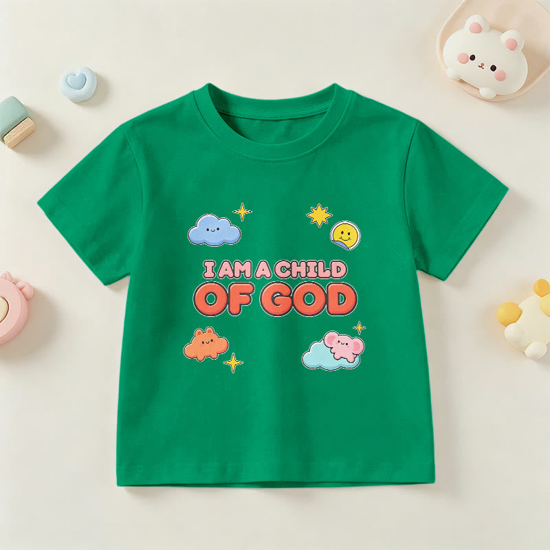 Christianartworkshop Verspieltes T-Shirt mit lächelnder Wolke und Sonne – Ich bin ein Kind Gottes - Grün - US/GB/AU 14, EU 170 - image 15