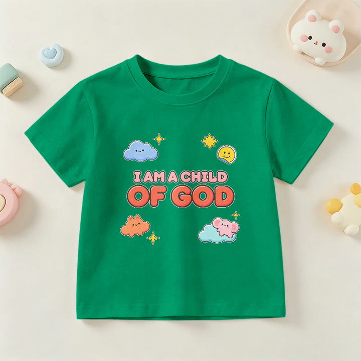 Christianartworkshop Verspieltes T-Shirt mit lächelnder Wolke und Sonne – Ich bin ein Kind Gottes - Grün - US/GB/AU 14, EU 170 - image 15