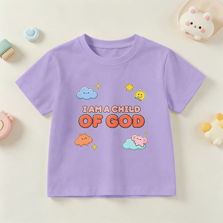 Christianartworkshop Verspieltes T-Shirt mit lächelnder Wolke und Sonne – Ich bin ein Kind Gottes - Lila - US/GB/AU 14, EU 170 - image 6