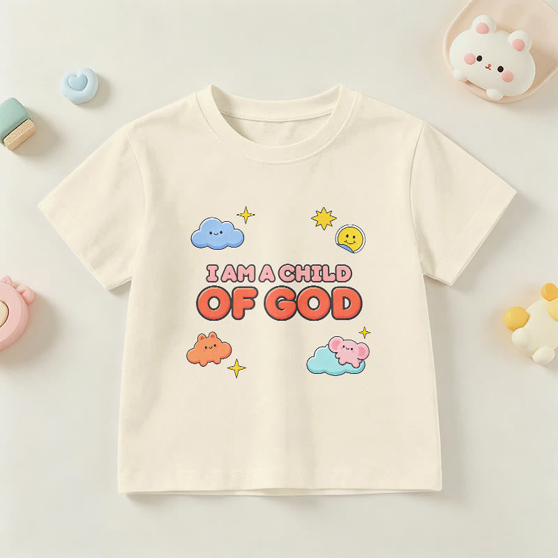 Christianartworkshop Verspieltes T-Shirt mit lächelnder Wolke und Sonne – Ich bin ein Kind Gottes - Beige - US/GB/AU 14, EU 170 - image 21