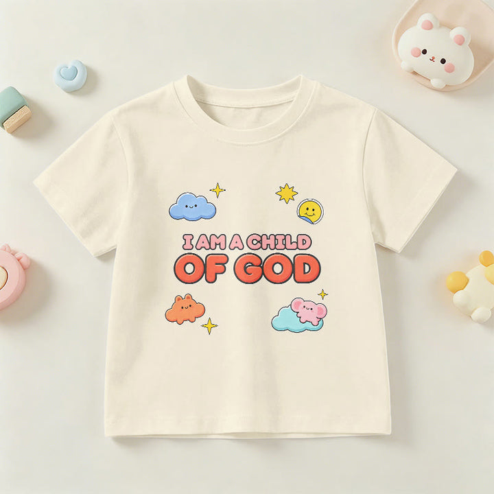 Christianartworkshop Verspieltes T-Shirt mit lächelnder Wolke und Sonne – Ich bin ein Kind Gottes - Beige - US/GB/AU 14, EU 170 - image 21