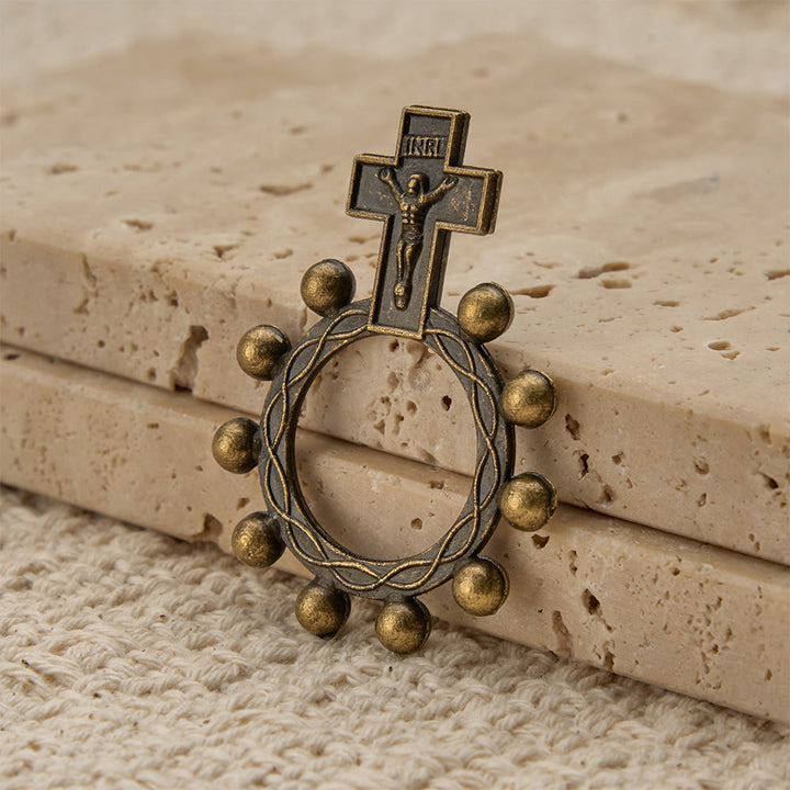 Christianartworkshop Zweifarbiger Fingerrosenkranz mit Kruzifix, geprägtem Jesusbild und Perlenkranz: Eine Erinnerung an die göttliche Gnade - image 3