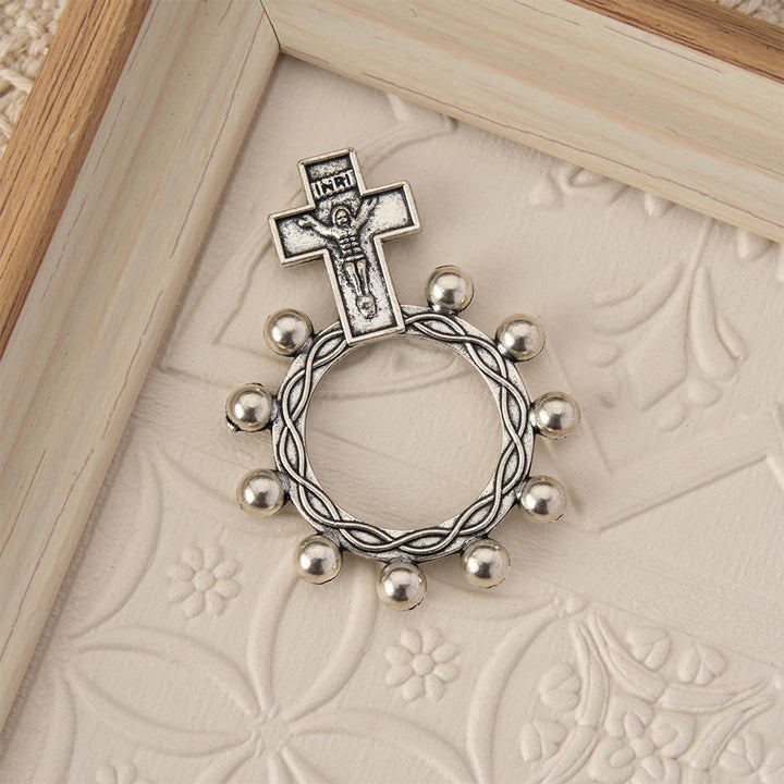 Christianartworkshop Zweifarbiger Fingerrosenkranz mit Kruzifix, geprägtem Jesusbild und Perlenkranz: Eine Erinnerung an die göttliche Gnade - image 9