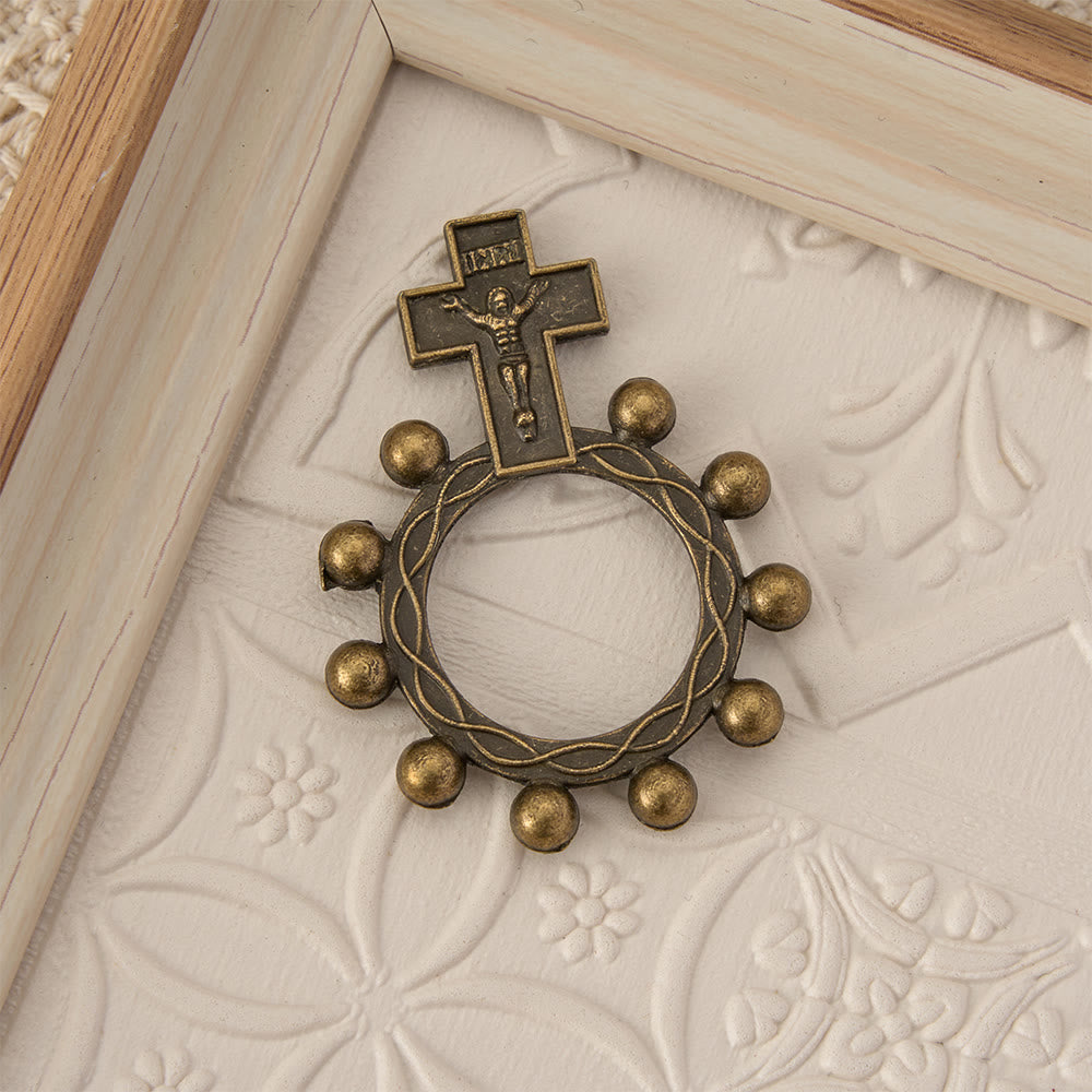 Christianartworkshop Zweifarbiger Fingerrosenkranz mit Kruzifix, geprägtem Jesusbild und Perlenkranz: Eine Erinnerung an die göttliche Gnade - image 2