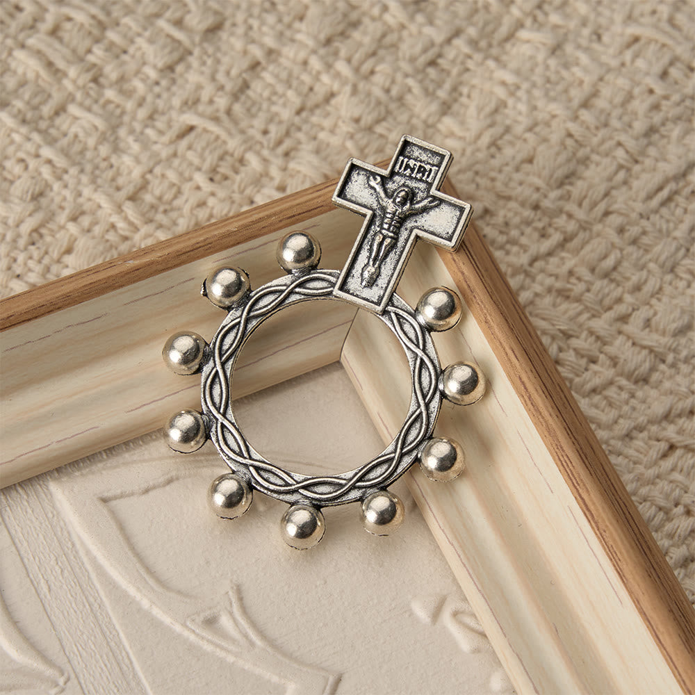 Christianartworkshop Zweifarbiger Fingerrosenkranz mit Kruzifix, geprägtem Jesusbild und Perlenkranz: Eine Erinnerung an die göttliche Gnade - image 10