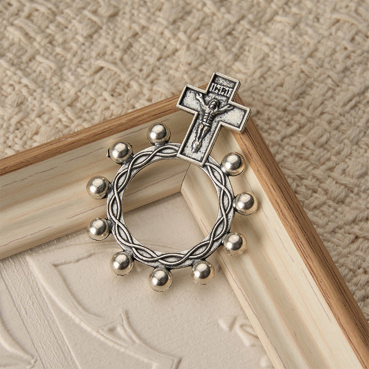 Christianartworkshop Zweifarbiger Fingerrosenkranz mit Kruzifix, geprägtem Jesusbild und Perlenkranz: Eine Erinnerung an die göttliche Gnade - image 10