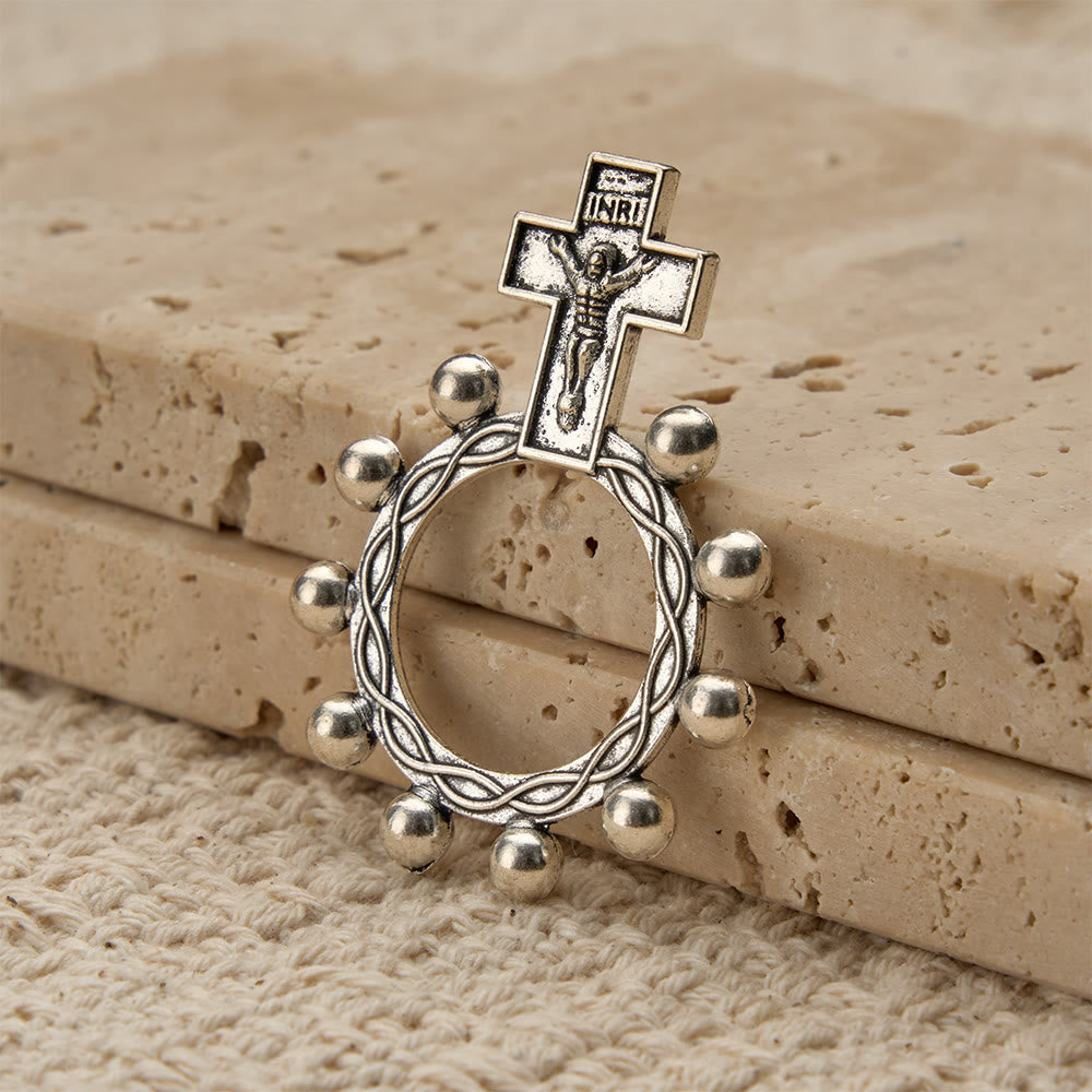 Christianartworkshop Zweifarbiger Fingerrosenkranz mit Kruzifix, geprägtem Jesusbild und Perlenkranz: Eine Erinnerung an die göttliche Gnade - image 8