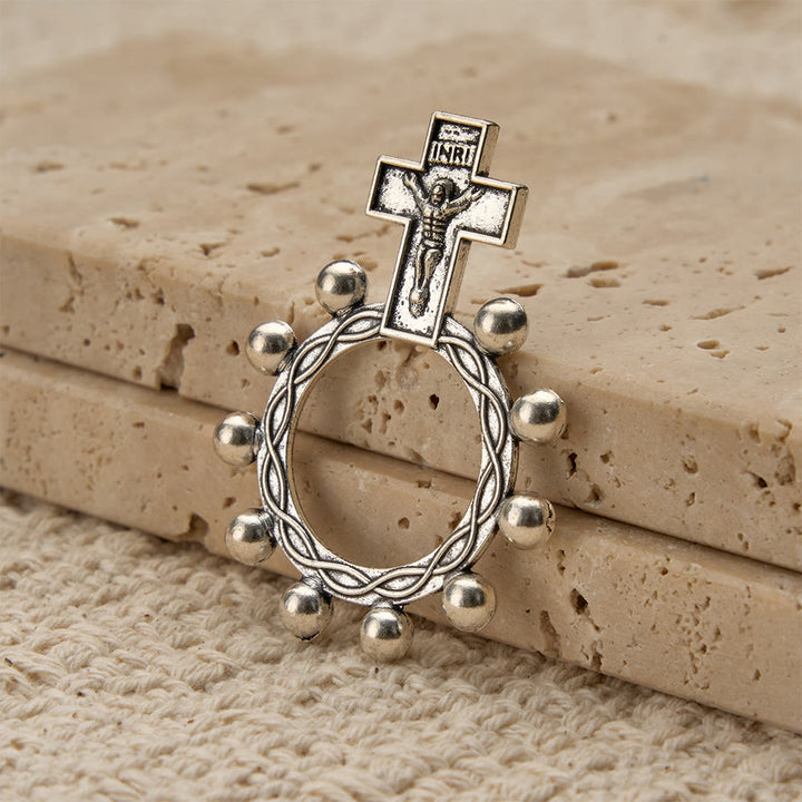 Christianartworkshop Zweifarbiger Fingerrosenkranz mit Kruzifix, geprägtem Jesusbild und Perlenkranz: Eine Erinnerung an die göttliche Gnade - image 8