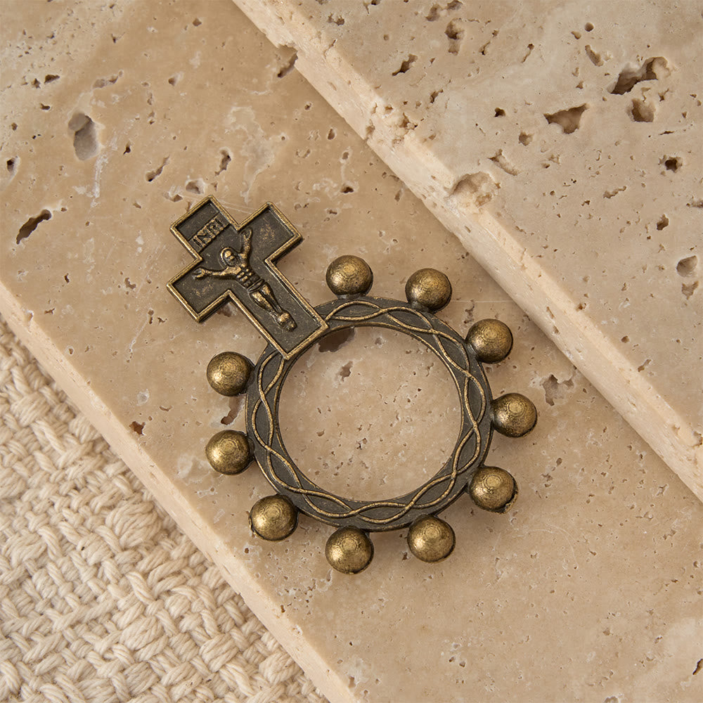 Christianartworkshop Zweifarbiger Fingerrosenkranz mit Kruzifix, geprägtem Jesusbild und Perlenkranz: Eine Erinnerung an die göttliche Gnade - image 5