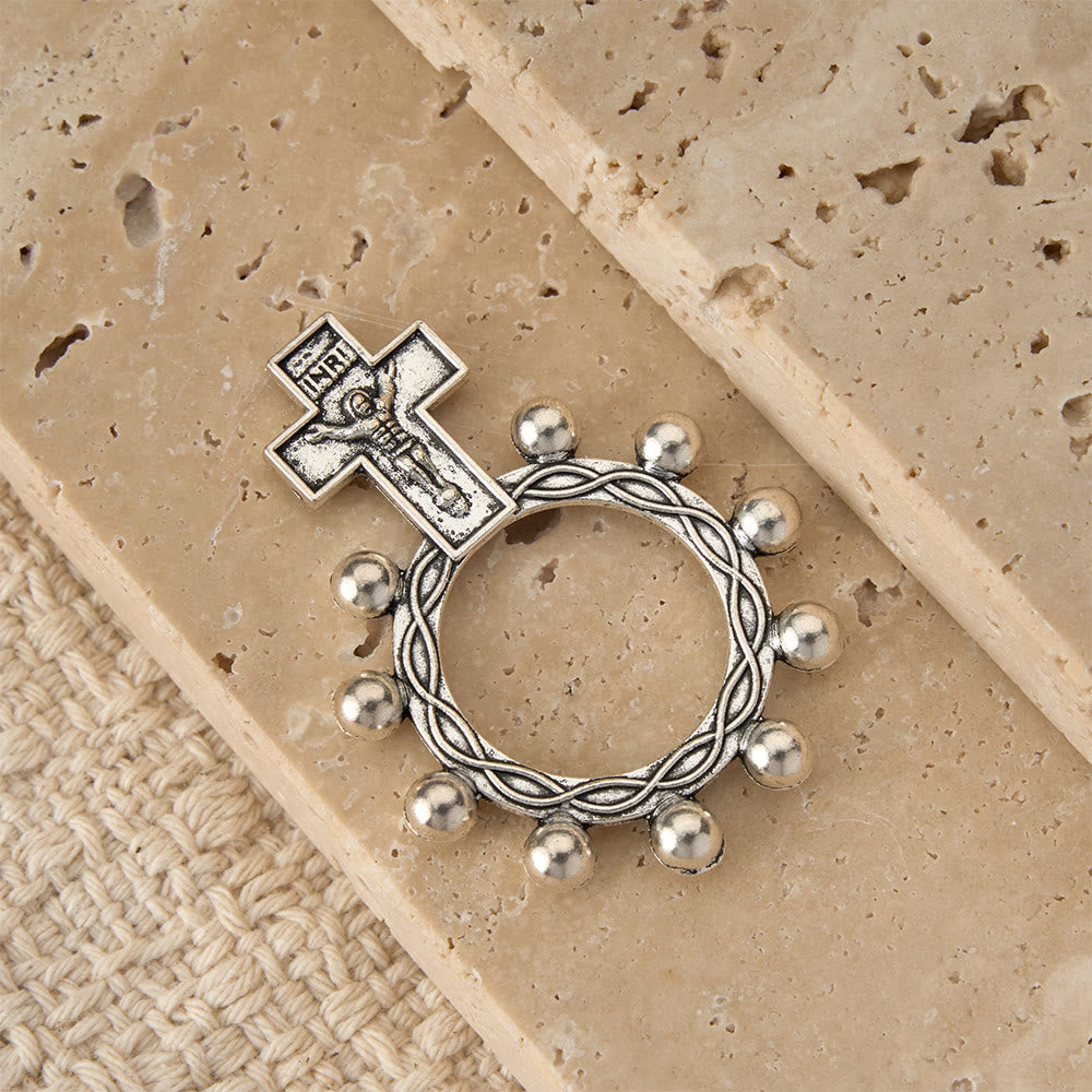 Christianartworkshop Zweifarbiger Fingerrosenkranz mit Kruzifix, geprägtem Jesusbild und Perlenkranz: Eine Erinnerung an die göttliche Gnade - image 11