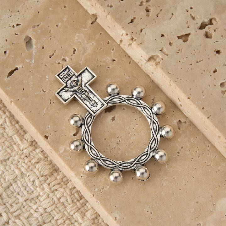 Christianartworkshop Zweifarbiger Fingerrosenkranz mit Kruzifix, geprägtem Jesusbild und Perlenkranz: Eine Erinnerung an die göttliche Gnade - image 11