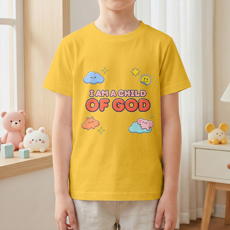 Christianartworkshop Verspieltes T-Shirt mit lächelnder Wolke und Sonne – Ich bin ein Kind Gottes - image 28