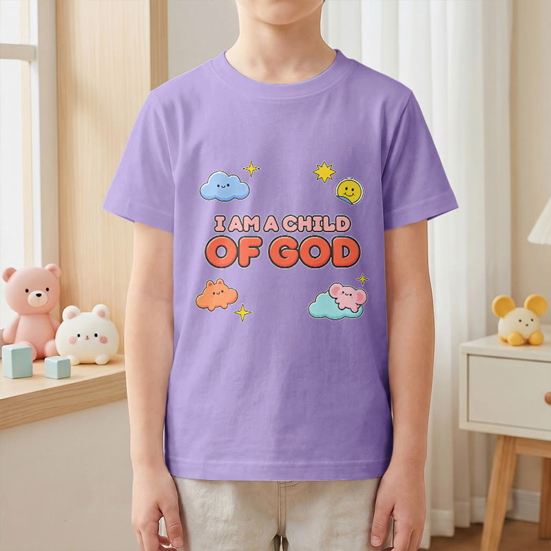 Christianartworkshop Verspieltes T-Shirt mit lächelnder Wolke und Sonne – Ich bin ein Kind Gottes - image 7