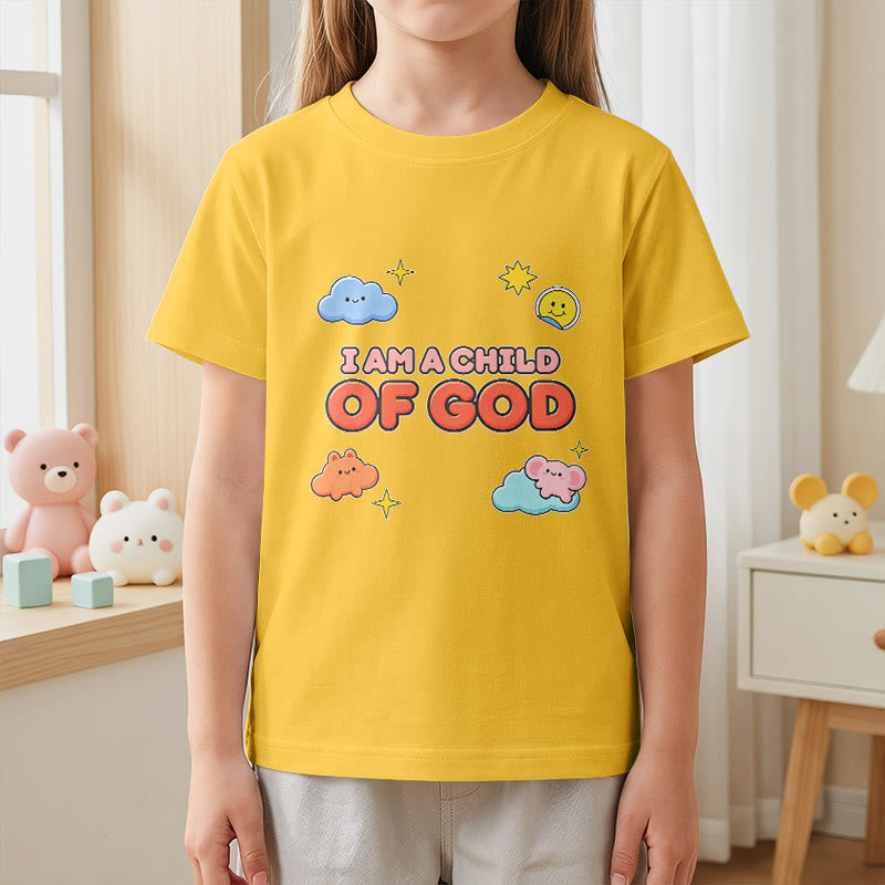 Christianartworkshop Verspieltes T-Shirt mit lächelnder Wolke und Sonne – Ich bin ein Kind Gottes - image 29