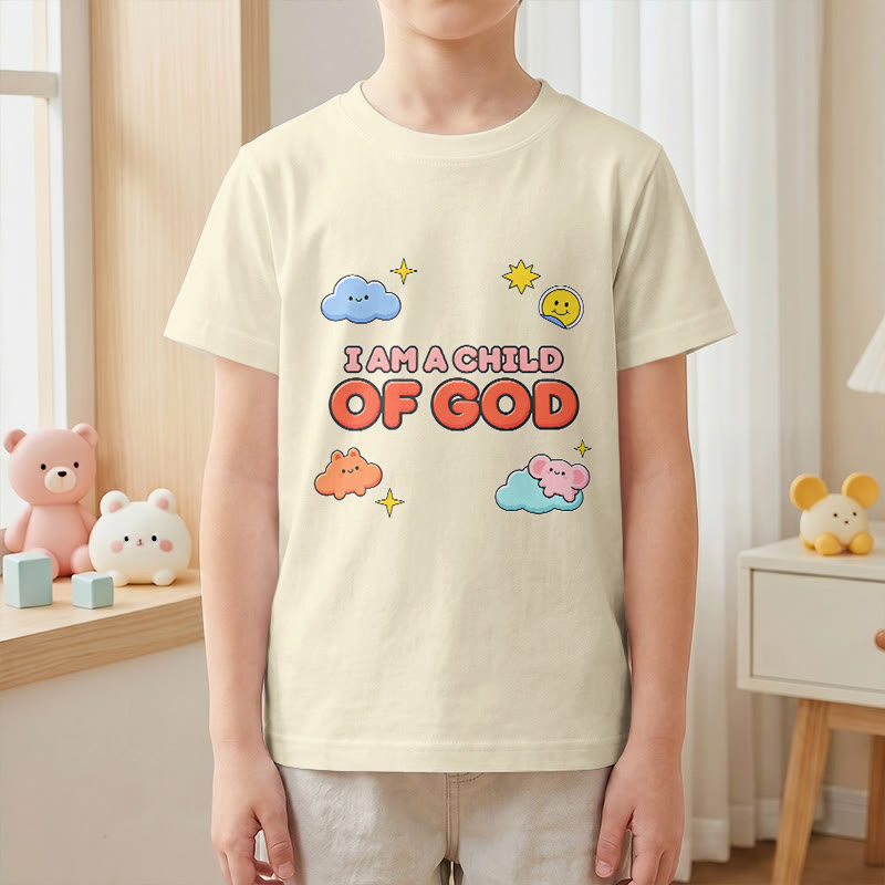 Christianartworkshop Verspieltes T-Shirt mit lächelnder Wolke und Sonne – Ich bin ein Kind Gottes - image 22