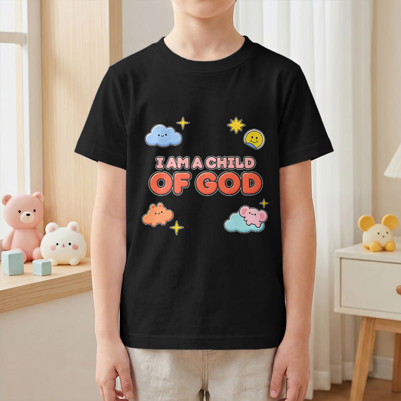 Christianartworkshop Verspieltes T-Shirt mit lächelnder Wolke und Sonne – Ich bin ein Kind Gottes - image 25