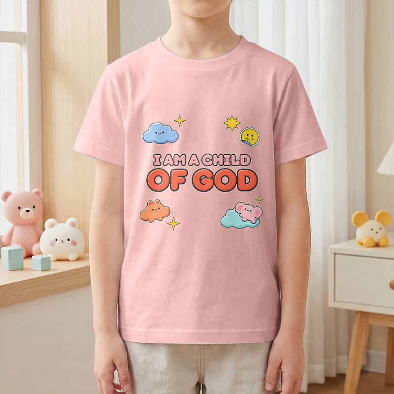 Christianartworkshop Verspieltes T-Shirt mit lächelnder Wolke und Sonne – Ich bin ein Kind Gottes - image 13