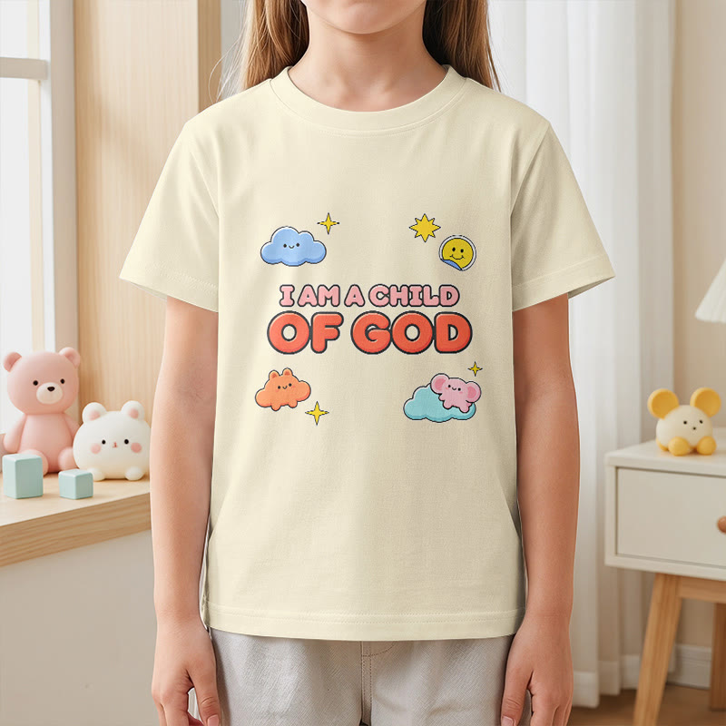 Christianartworkshop Verspieltes T-Shirt mit lächelnder Wolke und Sonne – Ich bin ein Kind Gottes - image 23
