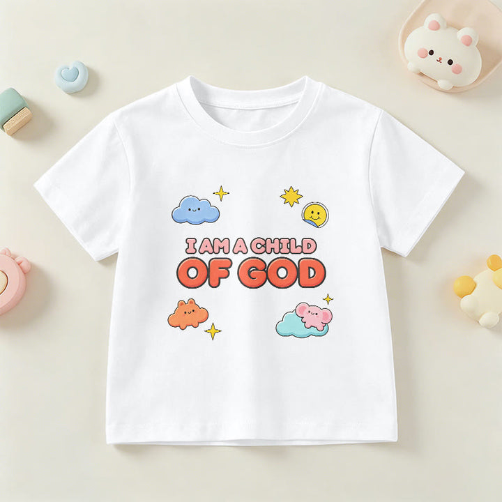 Christianartworkshop Verspieltes T-Shirt mit lächelnder Wolke und Sonne – Ich bin ein Kind Gottes - Weiß - US/GB/AU 14, EU 170 - image 0