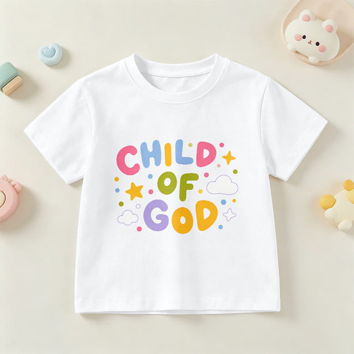 Christianartworkshop Verspieltes Kinder-T-Shirt mit Pastell-Blockbuchstaben und Aufdruck „Kind Gottes“. - Weiß - US/GB/AU 14, EU 170 - image 3