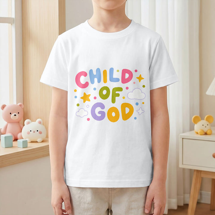Christianartworkshop Verspieltes Kinder-T-Shirt mit Pastell-Blockbuchstaben und Aufdruck „Kind Gottes“. - image 4