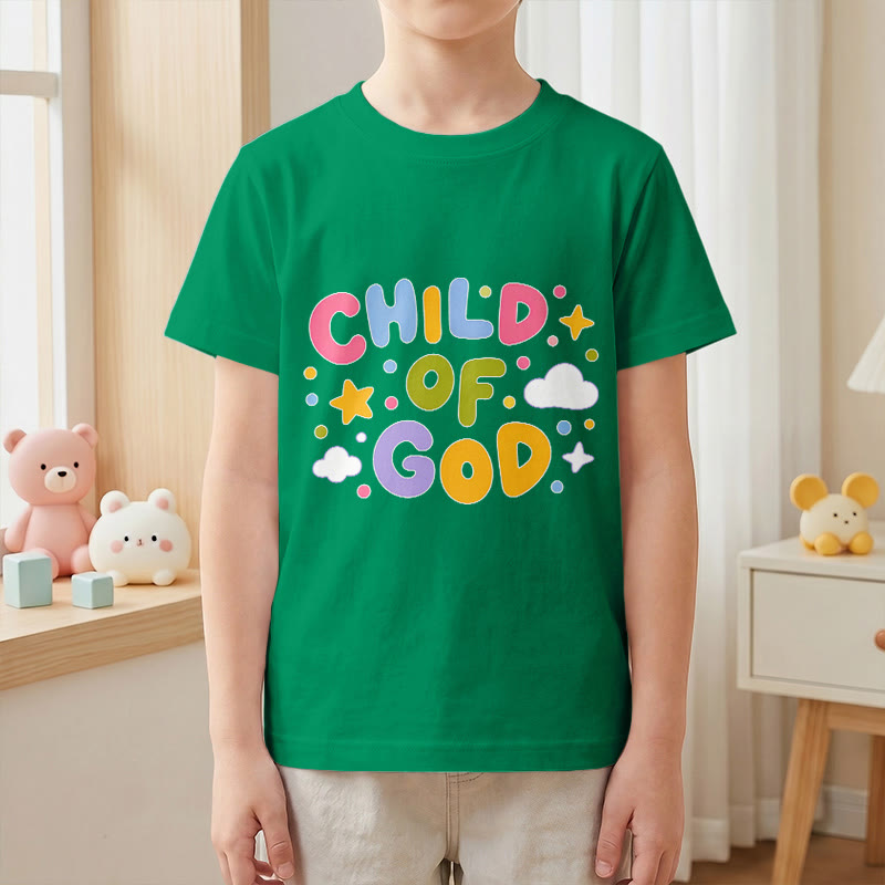Christianartworkshop Verspieltes Kinder-T-Shirt mit Pastell-Blockbuchstaben und Aufdruck „Kind Gottes“. - image 1