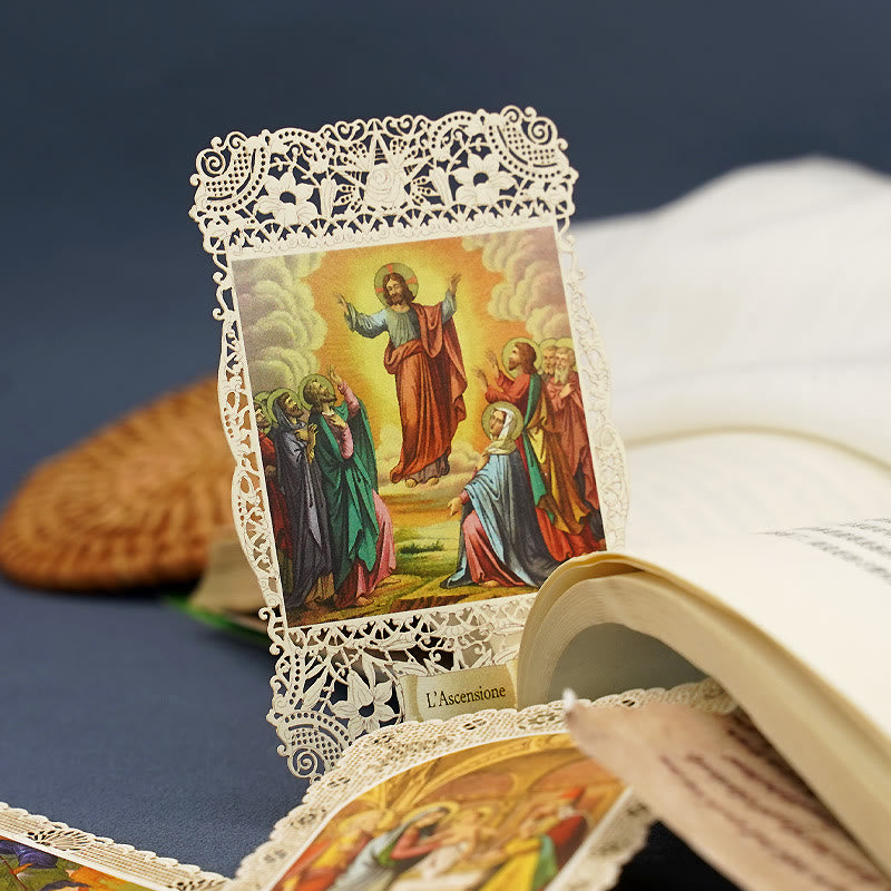 Christianartworkshop Aufwendig gearbeitetes Lesezeichen mit Heiligenbildmotiv und kunstvollem Blumenrand: Eine Erinnerung an göttliche Schönheit - image 5