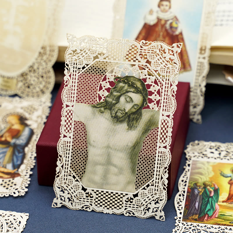 Christianartworkshop Aufwendig gearbeitetes Lesezeichen mit Heiligenbildmotiv und kunstvollem Blumenrand: Eine Erinnerung an göttliche Schönheit - J - image 13