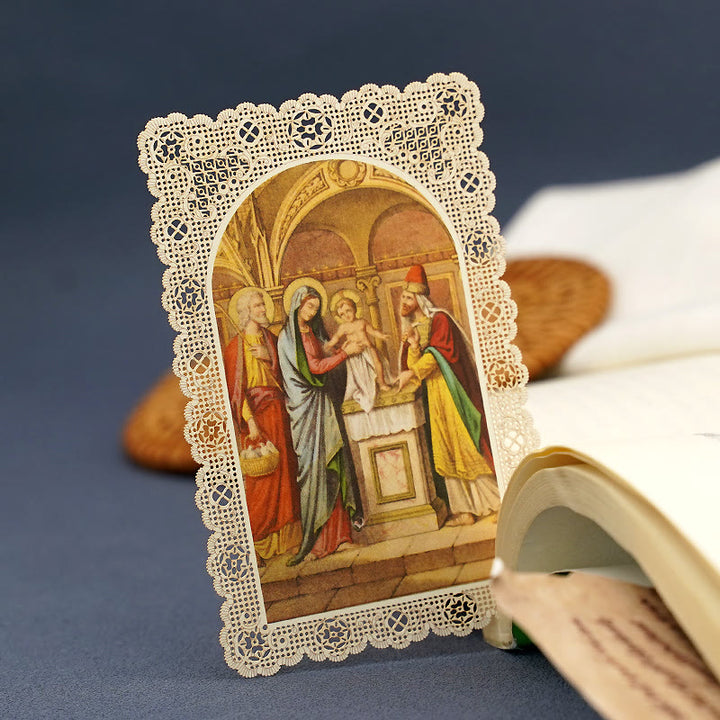 Christianartworkshop Aufwendig gearbeitetes Lesezeichen mit Heiligenbildmotiv und kunstvollem Blumenrand: Eine Erinnerung an göttliche Schönheit - image 9