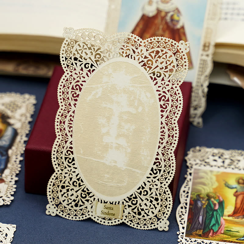 Christianartworkshop Aufwendig gearbeitetes Lesezeichen mit Heiligenbildmotiv und kunstvollem Blumenrand: Eine Erinnerung an göttliche Schönheit - L - image 15