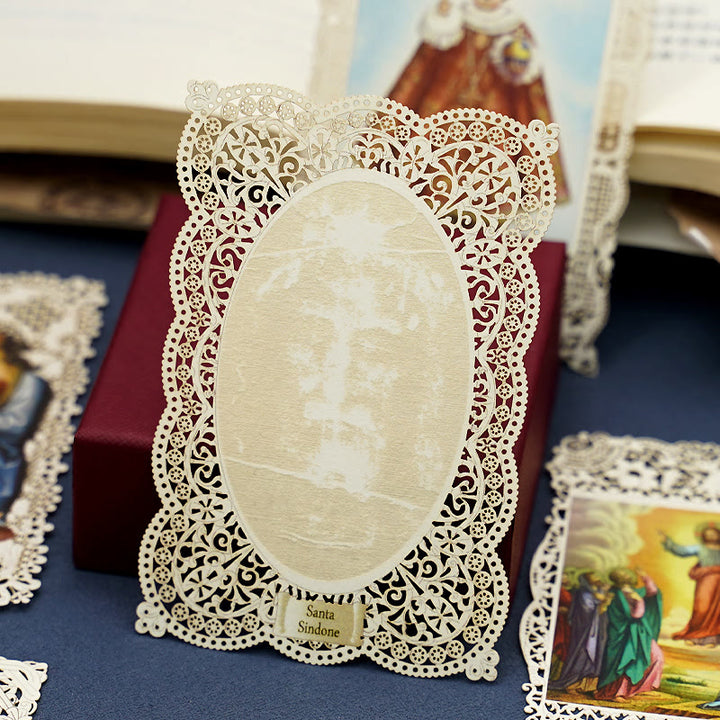 Christianartworkshop Aufwendig gearbeitetes Lesezeichen mit Heiligenbildmotiv und kunstvollem Blumenrand: Eine Erinnerung an göttliche Schönheit - L - image 15
