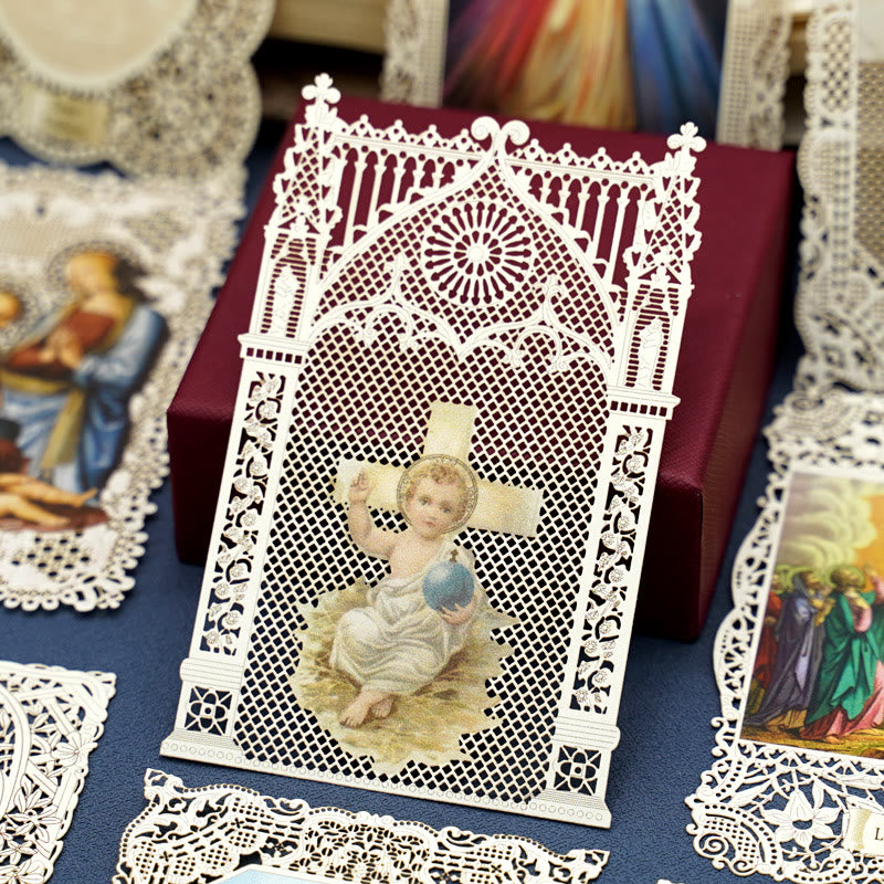 Christianartworkshop Aufwendig gearbeitetes Lesezeichen mit Heiligenbildmotiv und kunstvollem Blumenrand: Eine Erinnerung an göttliche Schönheit - A - image 1