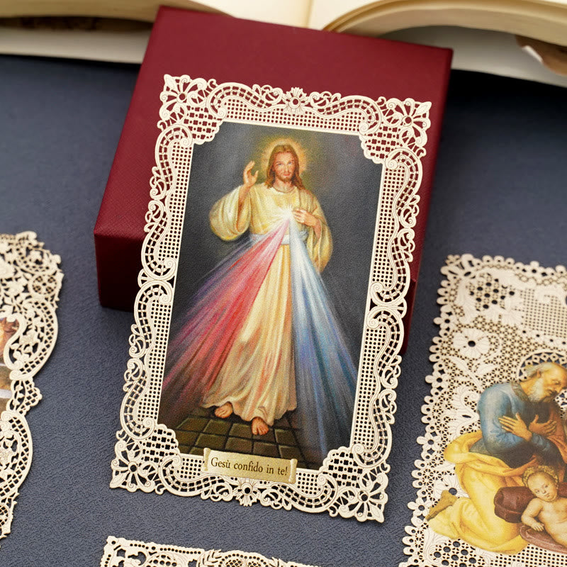 Christianartworkshop Aufwendig gearbeitetes Lesezeichen mit Heiligenbildmotiv und kunstvollem Blumenrand: Eine Erinnerung an göttliche Schönheit - G - image 8
