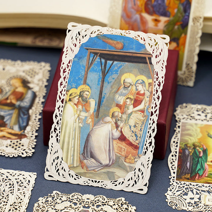 Christianartworkshop Aufwendig gearbeitetes Lesezeichen mit Heiligenbildmotiv und kunstvollem Blumenrand: Eine Erinnerung an göttliche Schönheit - E - image 6