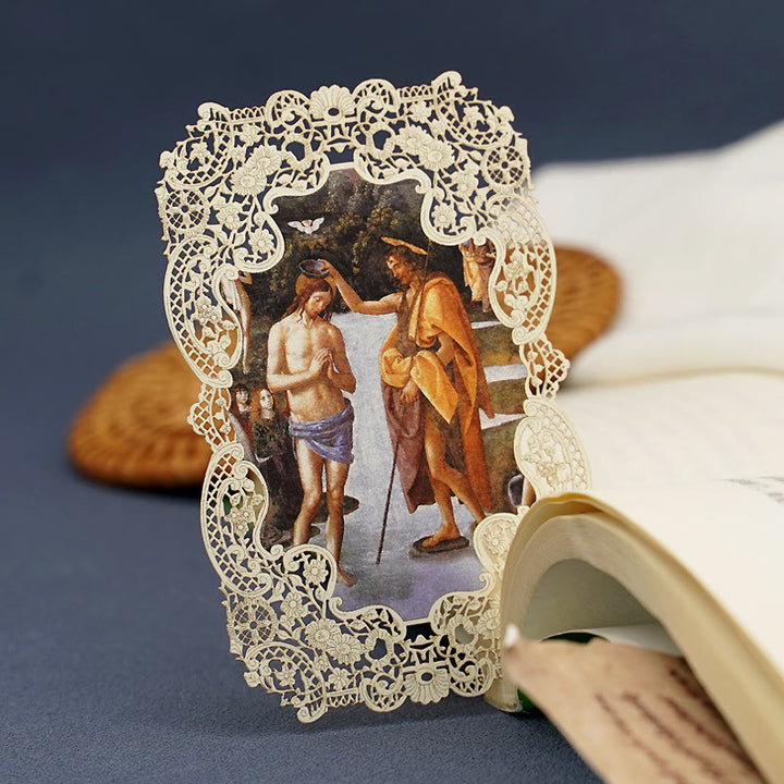 Christianartworkshop Aufwendig gearbeitetes Lesezeichen mit Heiligenbildmotiv und kunstvollem Blumenrand: Eine Erinnerung an göttliche Schönheit - image 12