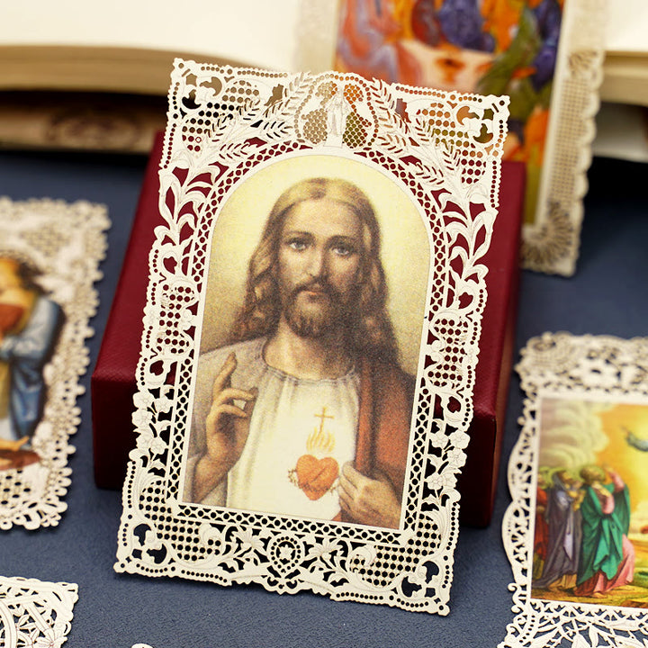 Christianartworkshop Aufwendig gearbeitetes Lesezeichen mit Heiligenbildmotiv und kunstvollem Blumenrand: Eine Erinnerung an göttliche Schönheit - M - image 16