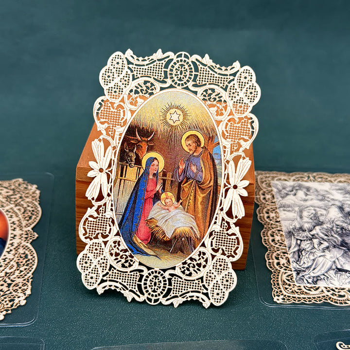 Christianartworkshop Aufwendig gearbeitetes Lesezeichen mit Heiligenbildmotiv und kunstvollem Blumenrand: Eine Erinnerung an göttliche Schönheit - O - image 19