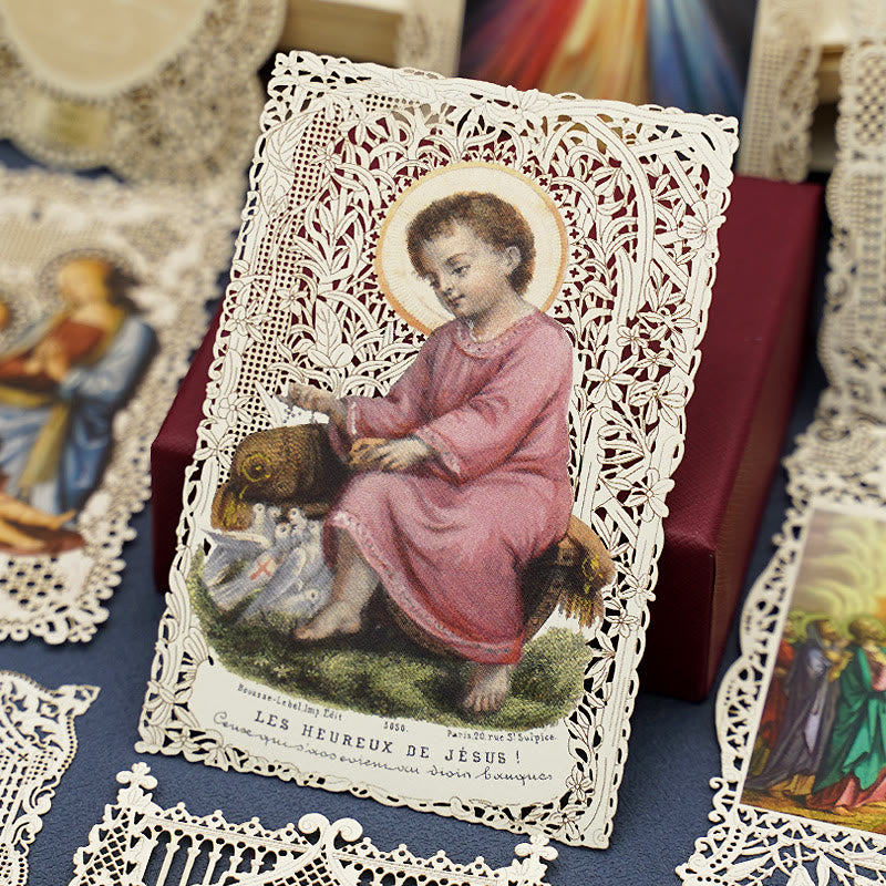 Christianartworkshop Aufwendig gearbeitetes Lesezeichen mit Heiligenbildmotiv und kunstvollem Blumenrand: Eine Erinnerung an göttliche Schönheit - B - image 2