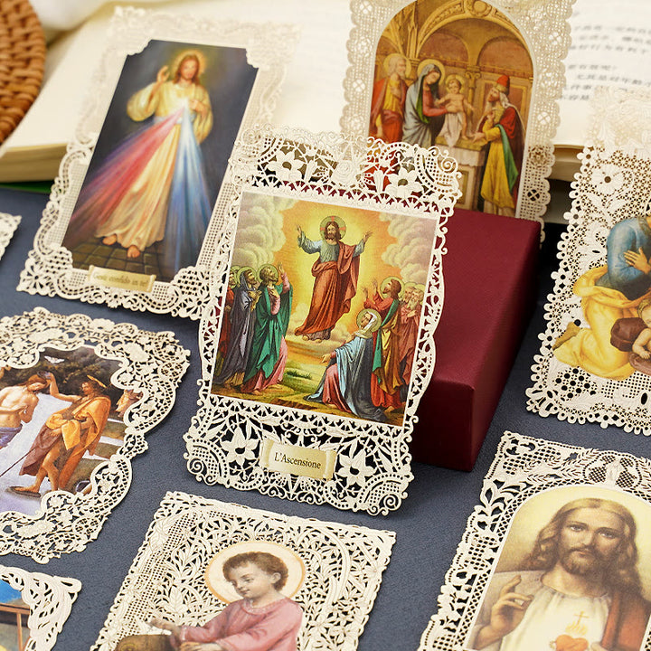 Christianartworkshop Aufwendig gearbeitetes Lesezeichen mit Heiligenbildmotiv und kunstvollem Blumenrand: Eine Erinnerung an göttliche Schönheit - image 0