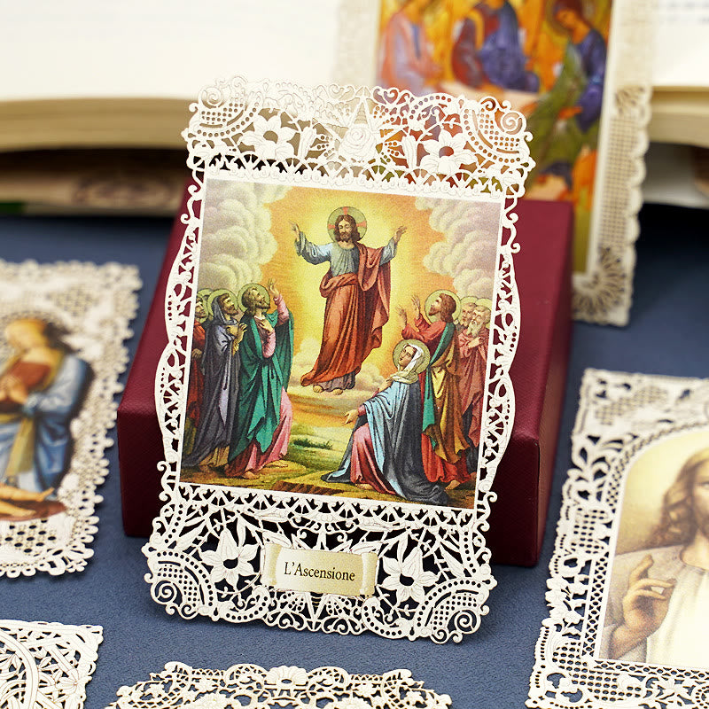 Christianartworkshop Aufwendig gearbeitetes Lesezeichen mit Heiligenbildmotiv und kunstvollem Blumenrand: Eine Erinnerung an göttliche Schönheit - D - image 4