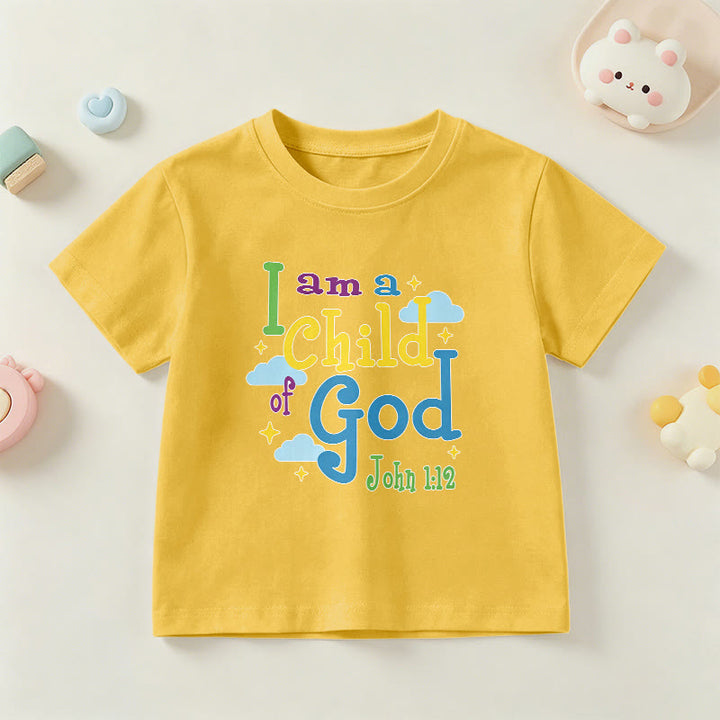 Christianartworkshop Aufmunterndes, verspieltes Wolken- und Sternenmotiv – Ich bin ein Kind Gottes (Johannes 1,12) – Kinder-T-Shirt - Gelb - US/GB/AU 14, EU 170 - image 27
