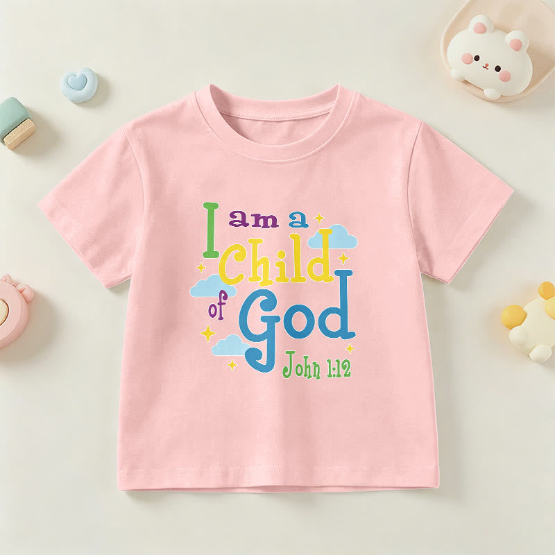 Christianartworkshop Aufmunterndes, verspieltes Wolken- und Sternenmotiv – Ich bin ein Kind Gottes (Johannes 1,12) – Kinder-T-Shirt - Rosa - US/GB/AU 14, EU 170 - image 12