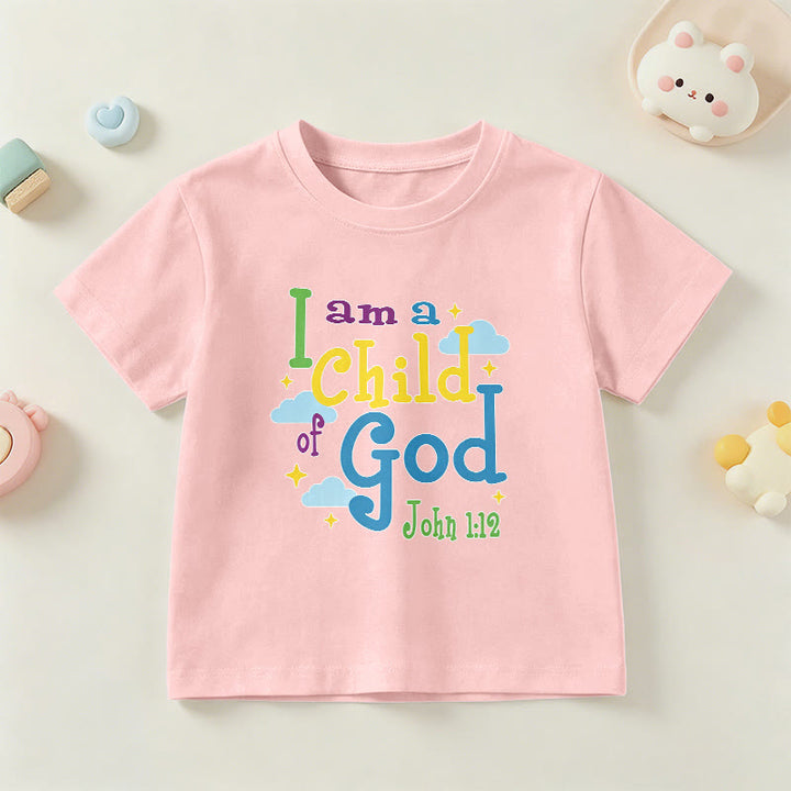 Christianartworkshop Aufmunterndes, verspieltes Wolken- und Sternenmotiv – Ich bin ein Kind Gottes (Johannes 1,12) – Kinder-T-Shirt - Rosa - US/GB/AU 14, EU 170 - image 12