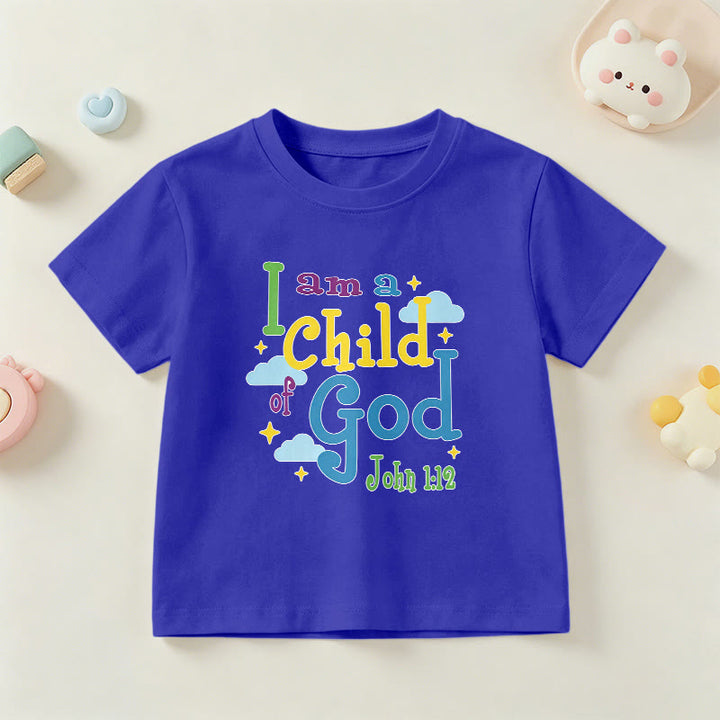 Christianartworkshop Aufmunterndes, verspieltes Wolken- und Sternenmotiv – Ich bin ein Kind Gottes (Johannes 1,12) – Kinder-T-Shirt - Blau - US/GB/AU 14, EU 170 - image 6