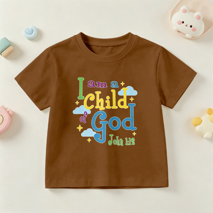 Christianartworkshop Aufmunterndes, verspieltes Wolken- und Sternenmotiv – Ich bin ein Kind Gottes (Johannes 1,12) – Kinder-T-Shirt - Braun - US/GB/AU 14, EU 170 - image 18