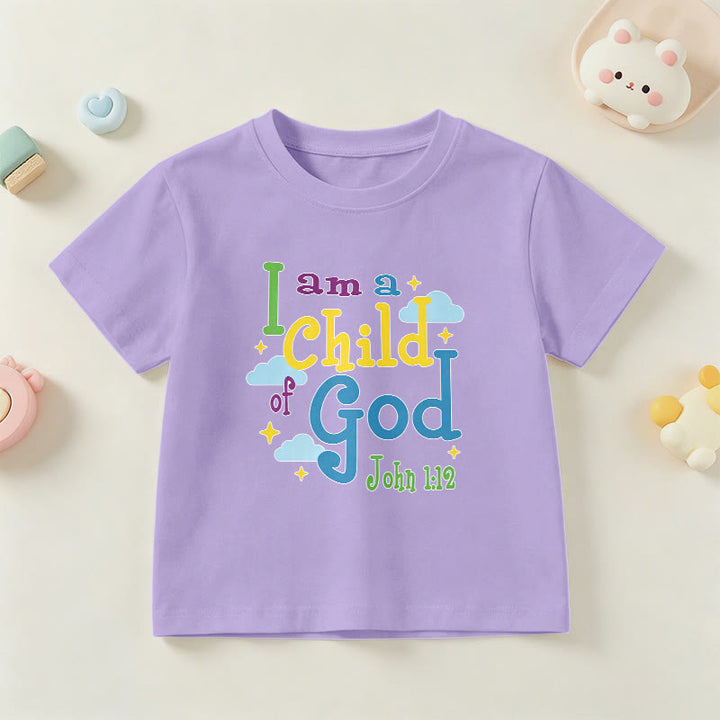 Christianartworkshop Aufmunterndes, verspieltes Wolken- und Sternenmotiv – Ich bin ein Kind Gottes (Johannes 1,12) – Kinder-T-Shirt - Lila - US/GB/AU 14, EU 170 - image 9