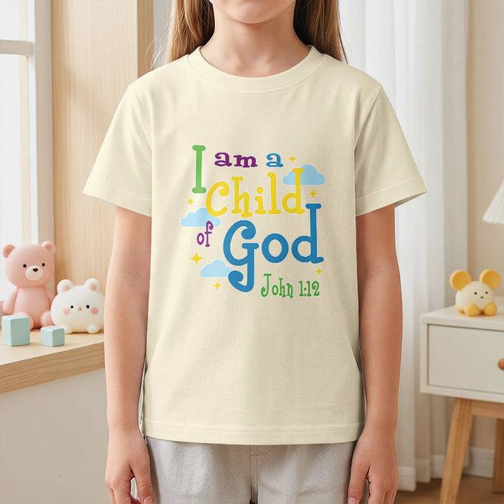 Christianartworkshop Aufmunterndes, verspieltes Wolken- und Sternenmotiv – Ich bin ein Kind Gottes (Johannes 1,12) – Kinder-T-Shirt - image 23