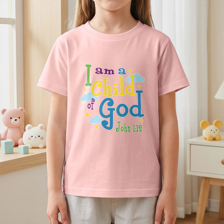 Christianartworkshop Aufmunterndes, verspieltes Wolken- und Sternenmotiv – Ich bin ein Kind Gottes (Johannes 1,12) – Kinder-T-Shirt - image 14